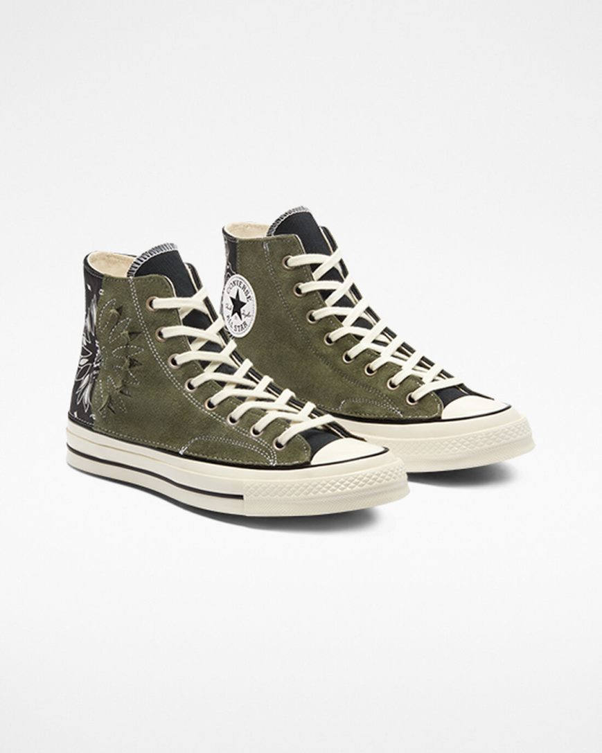 Tenisi Inalti Barbati Converse Chuck 70 LTD Paisley Piele Intoarsa Negrii Verzi | RO UDJGH871